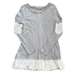 Altar’d State Gray Ribbed Lace Detail Elbow Patch Tunic Sweater S